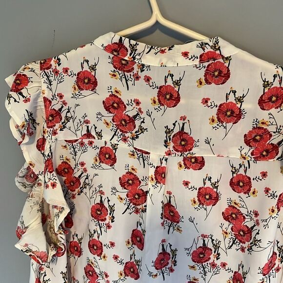 Floral Rayon Lightweight Button Down Summer Top with Poppies Size Large - Picture 8 of 12